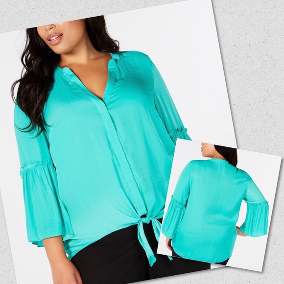 Alfani Tops - Alfani Silky Green Button Down Tie Front Top